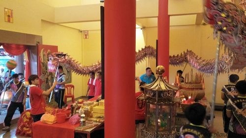 Dragon dance performance in the temple